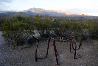 Rattle snake bike rack with Rincon Peak in the background